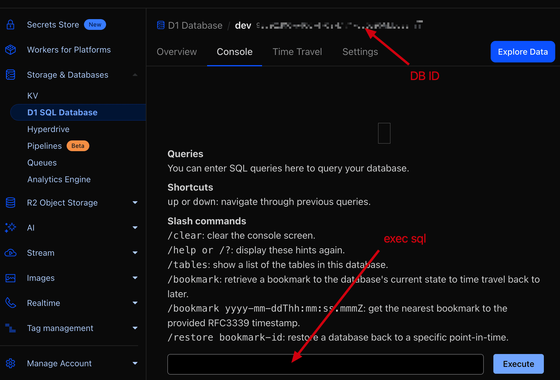在 D1 Console 执行初始化 SQL